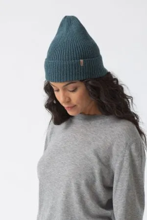 Merino Handknit Rib Hat in Dragonfly Green