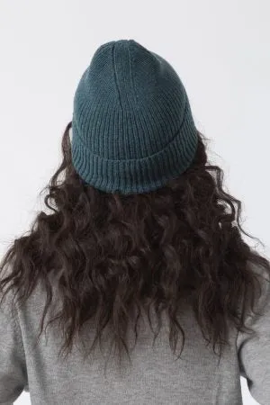 Merino Handknit Rib Hat in Dragonfly Green