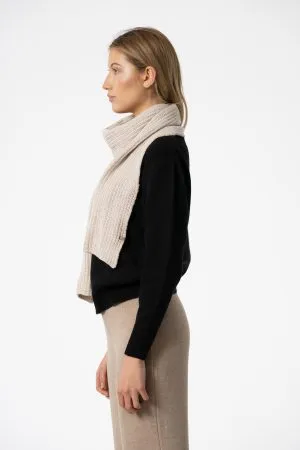 Merino Handknit Rib Scarf in Almond White