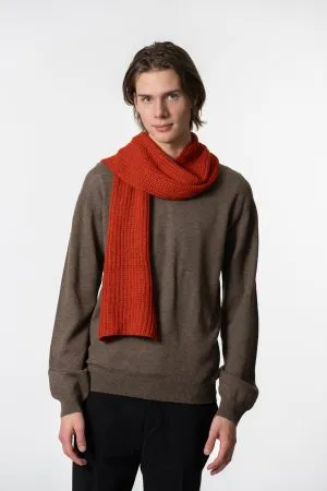 Merino Handknit Rib Scarf in Burnt Orange