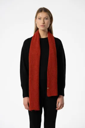 Merino Handknit Rib Scarf in Burnt Orange