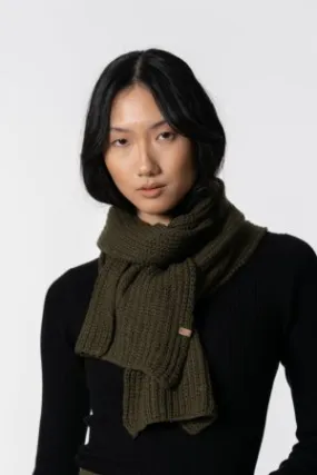 Merino Handknit Rib Scarf in Olive Green