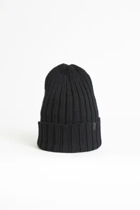 Merino Thick Rib Hat in Black