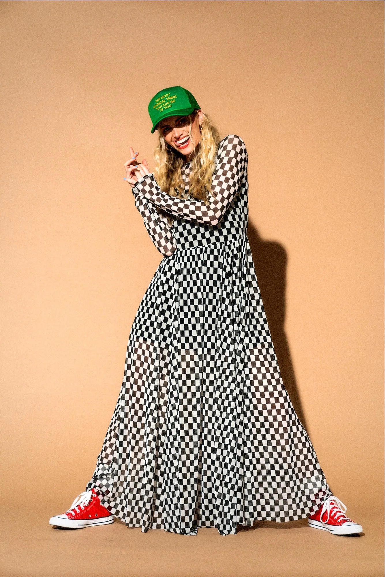 More You Mesh Maxi Dress in Black   White Checkerboard