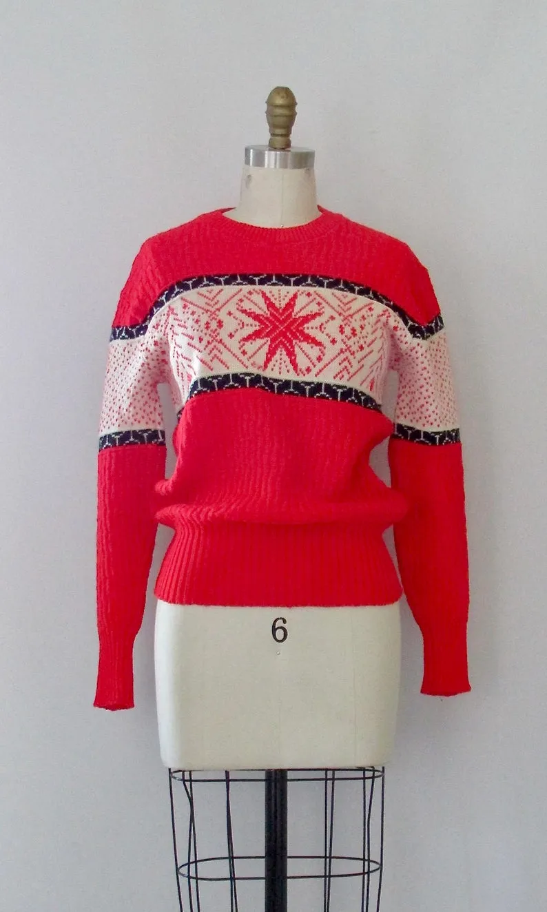 NEW YORK 1960s Sportswear Snowflake Pullover Sweater Top, Mens Small