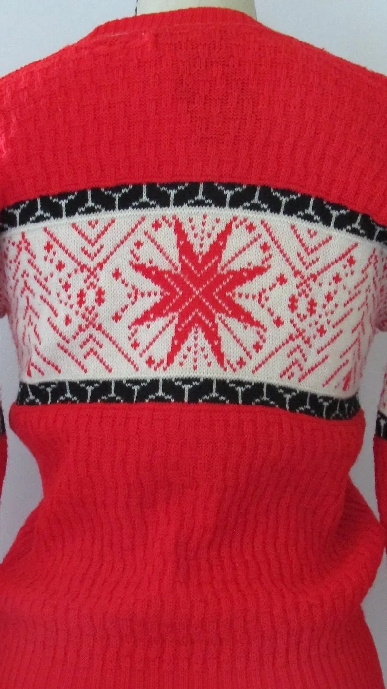 NEW YORK 1960s Sportswear Snowflake Pullover Sweater Top, Mens Small