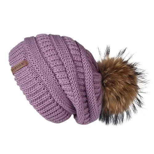 Pompom Slouchy Beanie Hat with Velvet