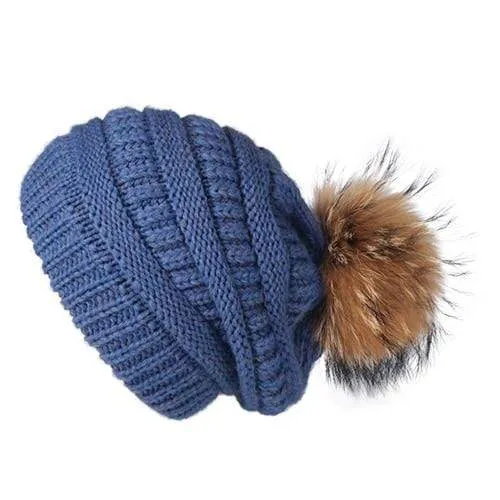 Pompom Slouchy Beanie Hat with Velvet