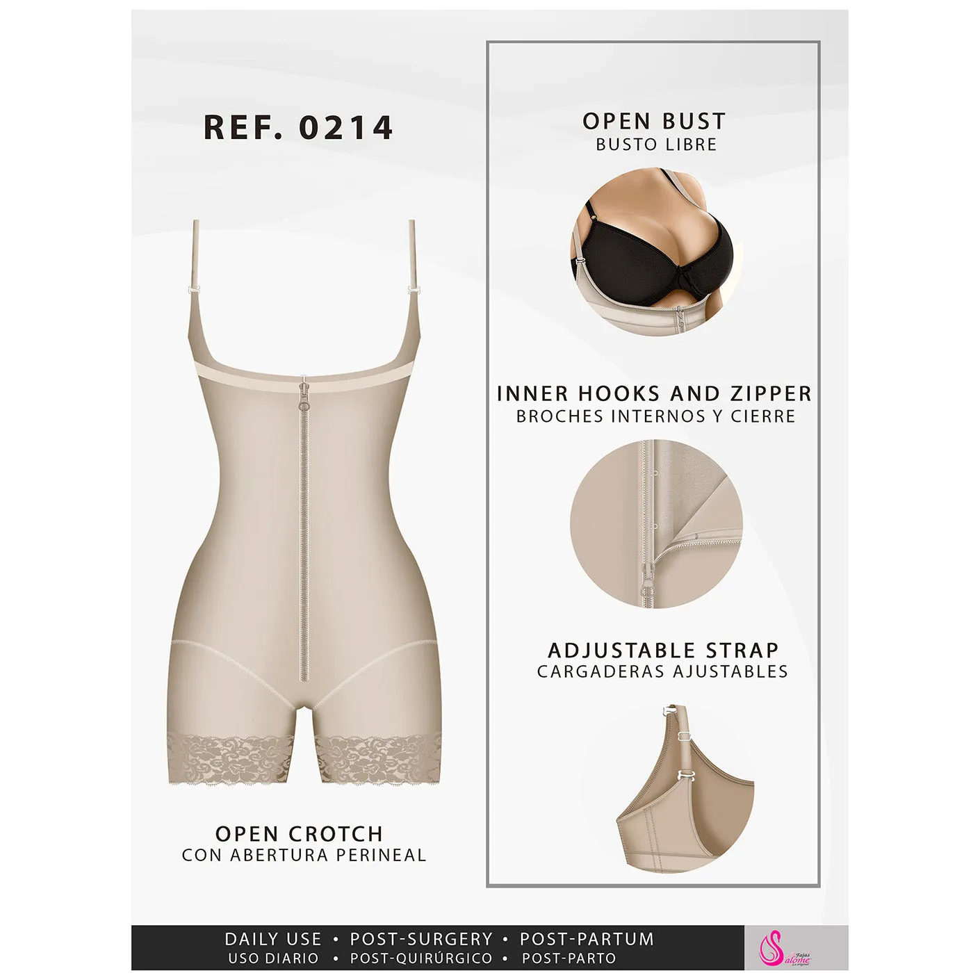 Postpartum Girdle Mid Thigh Strapless Body Shaper ummy Control & Butt Lifting Fajas Salome 0214