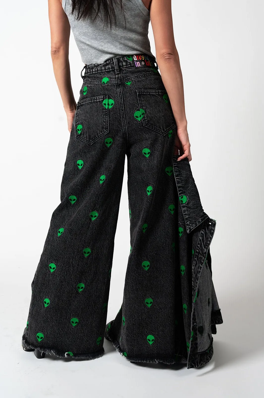 Rare Embroidered Alien Wide Leg Denim