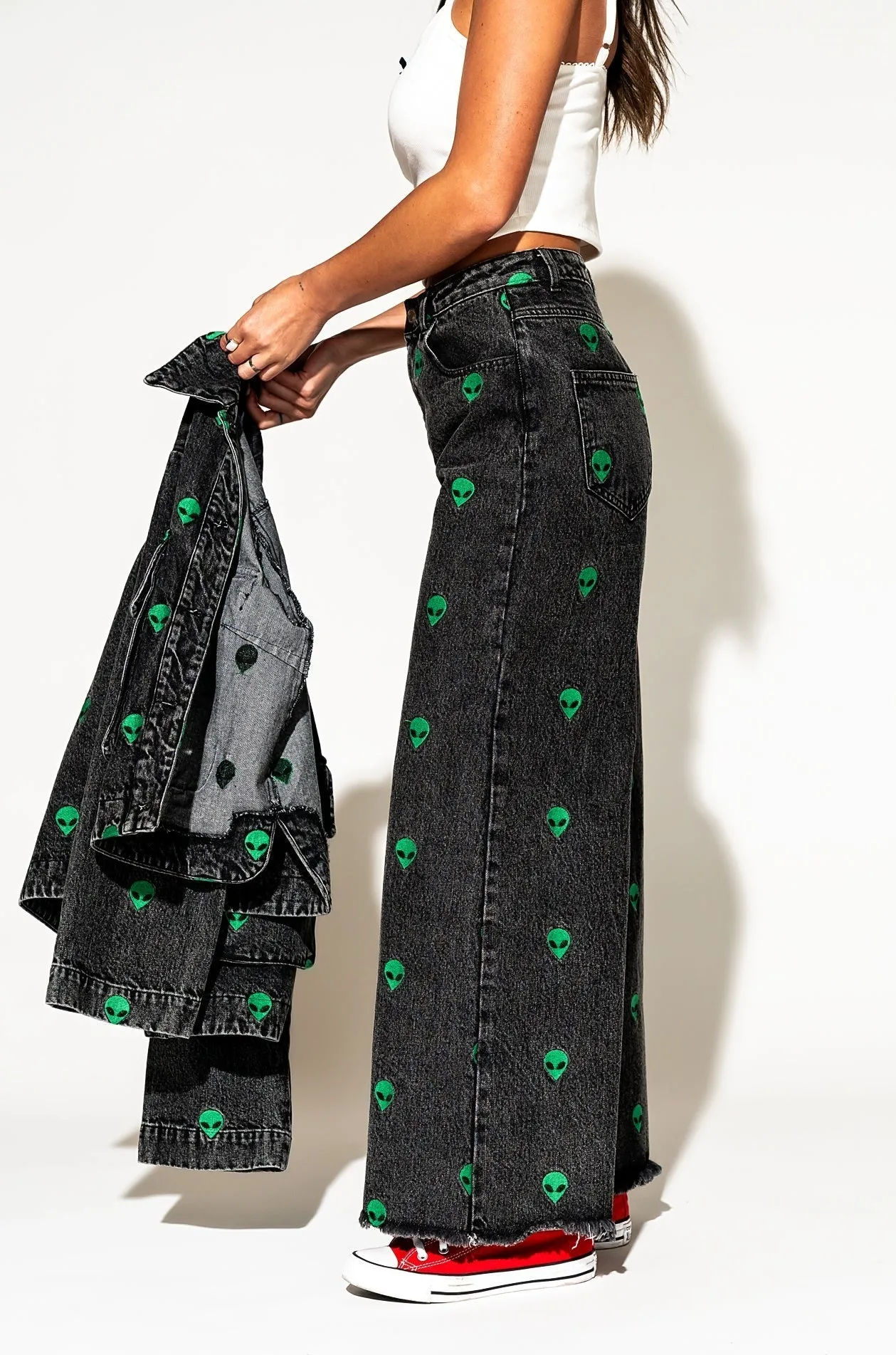 Rare Embroidered Alien Wide Leg Denim