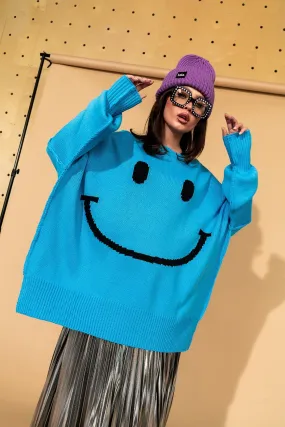 Serotonin Smile Oversized Knit in Blue