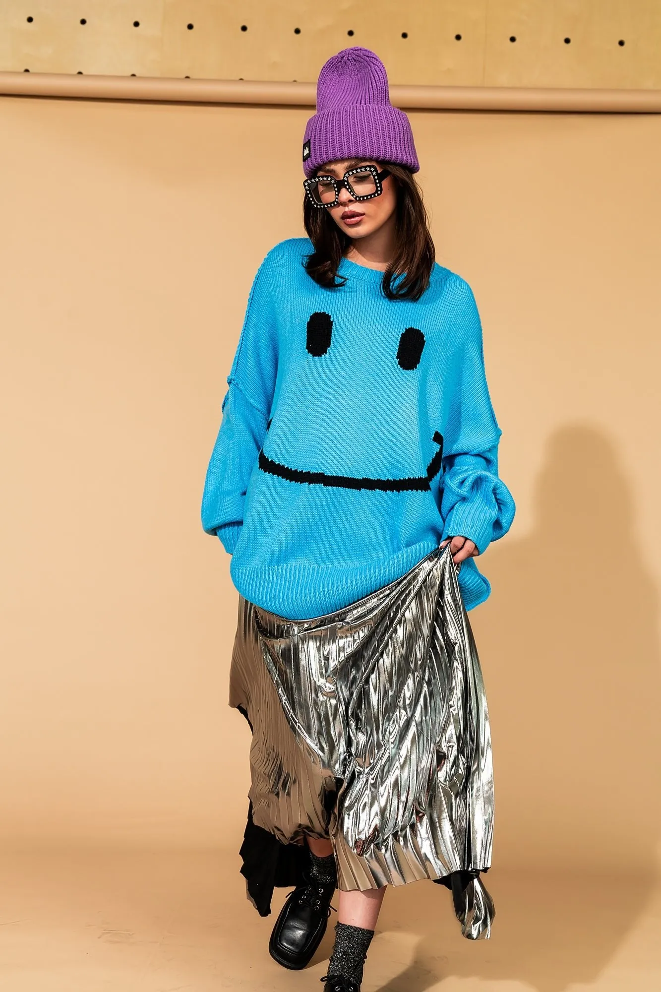 Serotonin Smile Oversized Knit in Blue