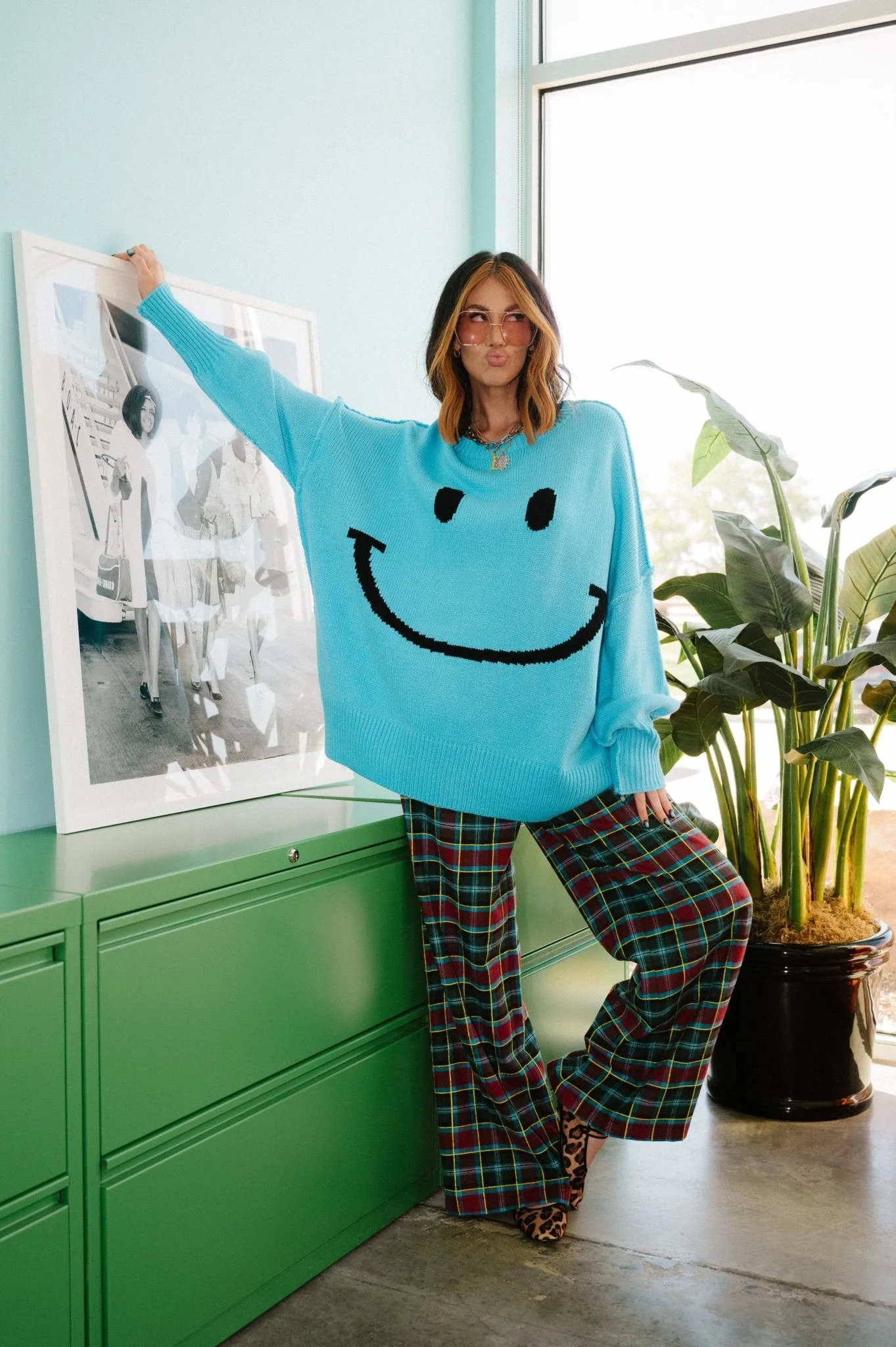 Serotonin Smile Oversized Knit in Blue