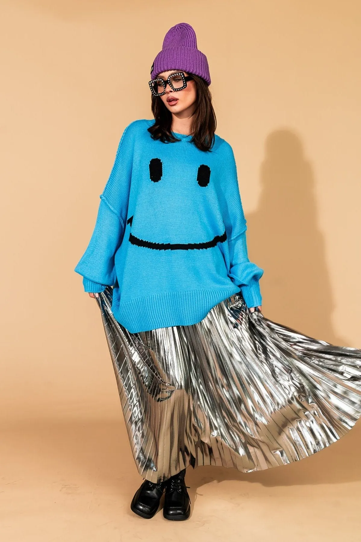 Serotonin Smile Oversized Knit in Blue