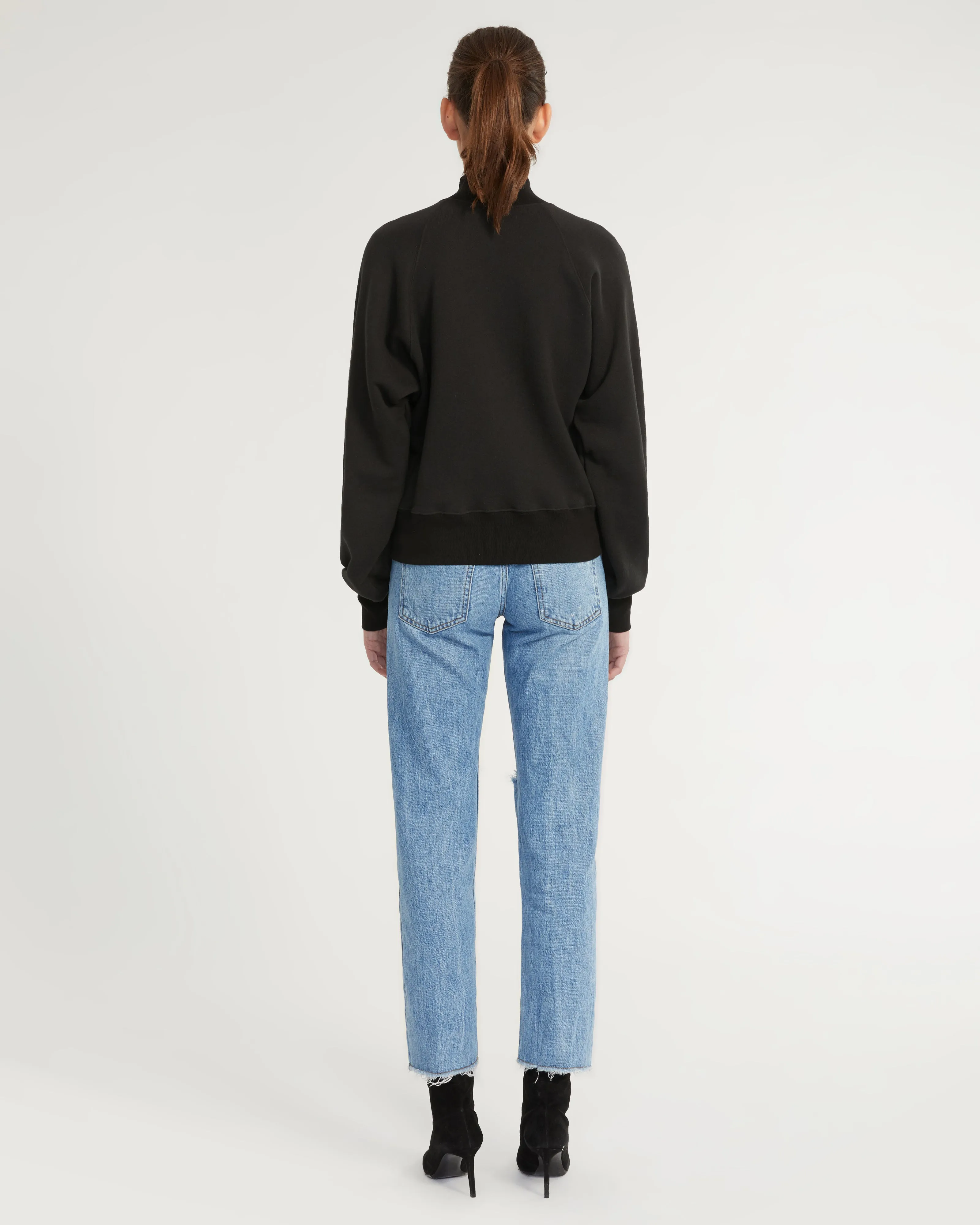 So Uptight French Terry Funnel Neck Zip Sweatshirt in Black