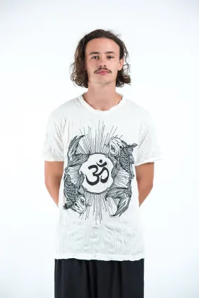 Sure Design Mens Ohm and Koi fish T-Shirt White