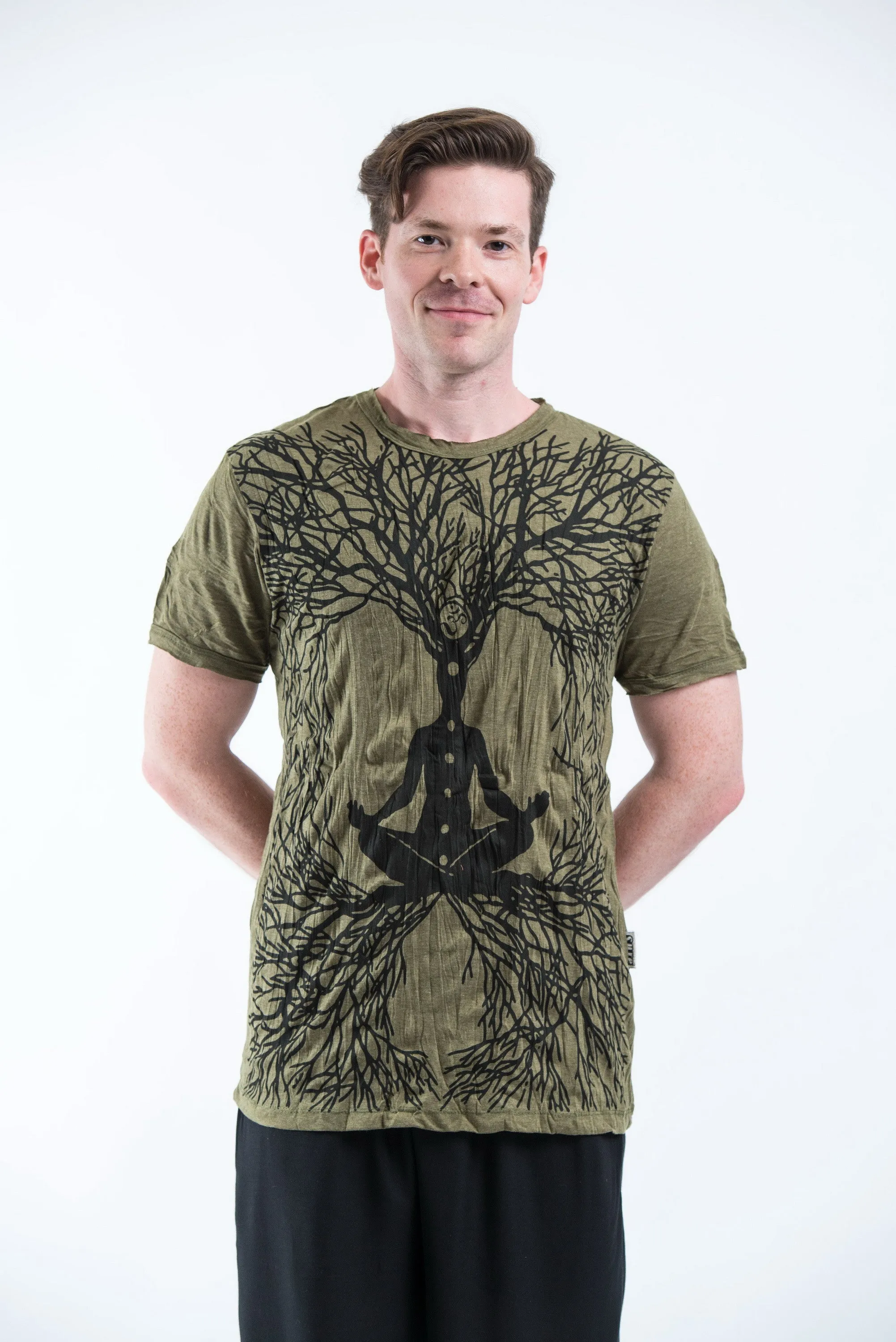 Sure Design Mens Ohm Meditation Tree T-Shirt Green