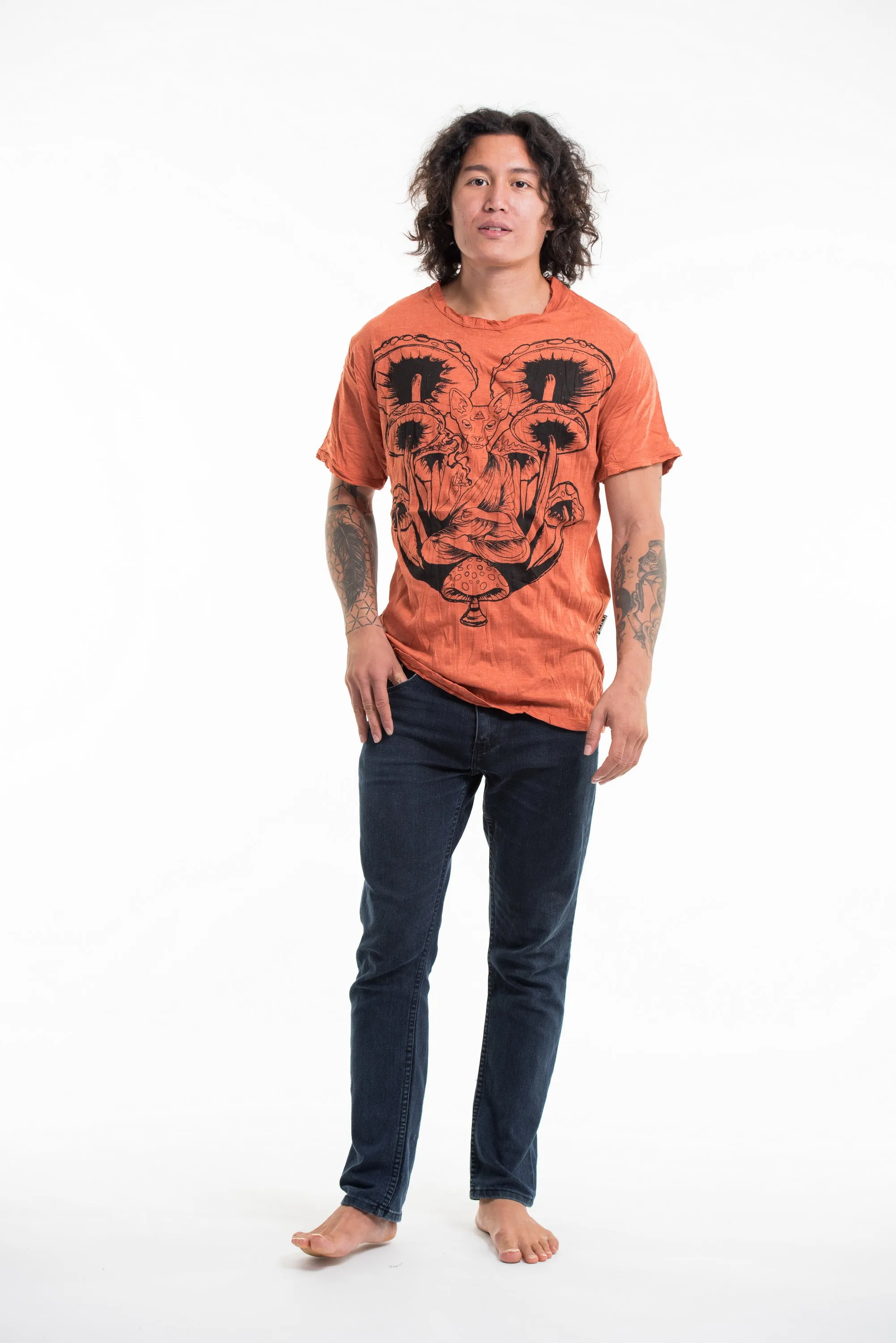 Sure Design Men's Spiritual Shroom Cat T-Shirt Orange