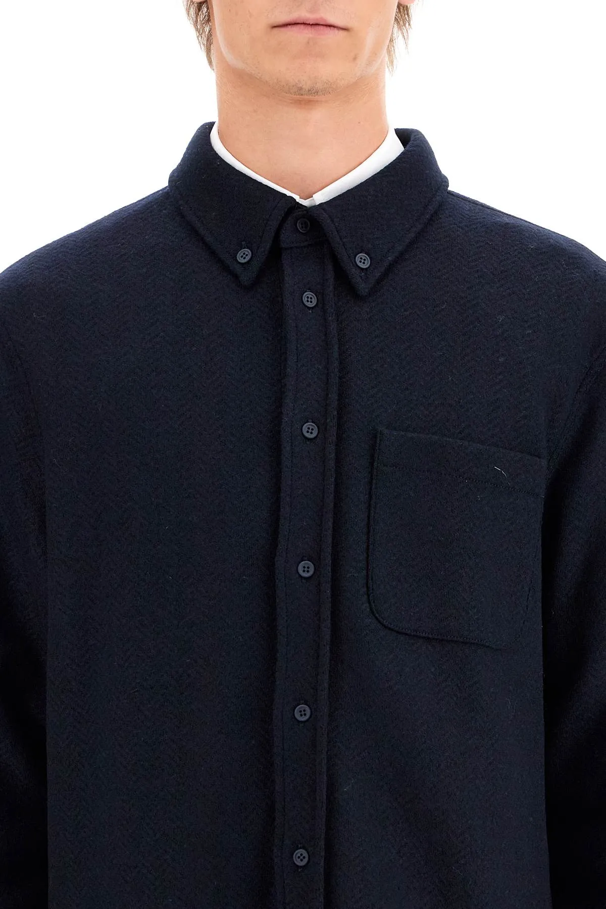 THOM BROWNE herringbone wool blend overshirt