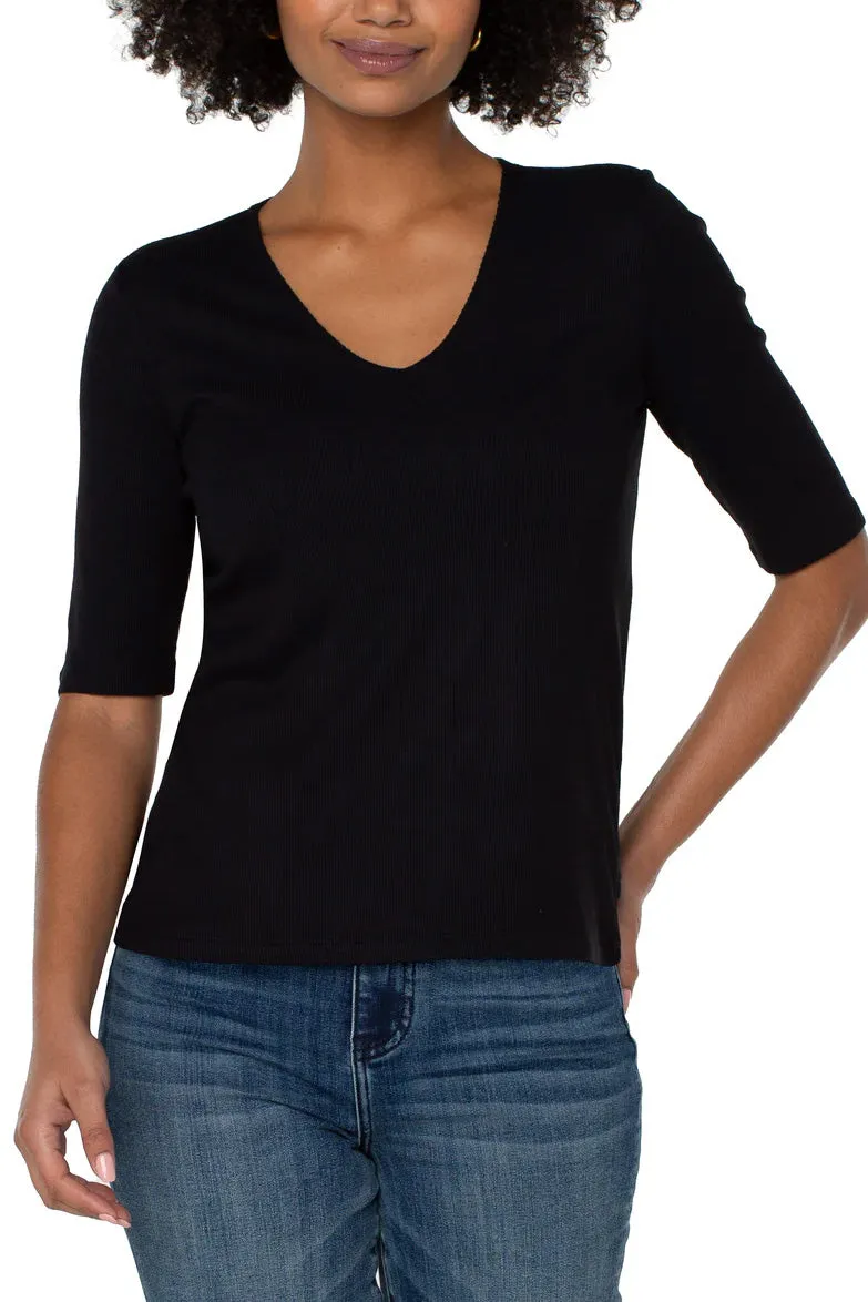 V-Neck Rib Knit Top