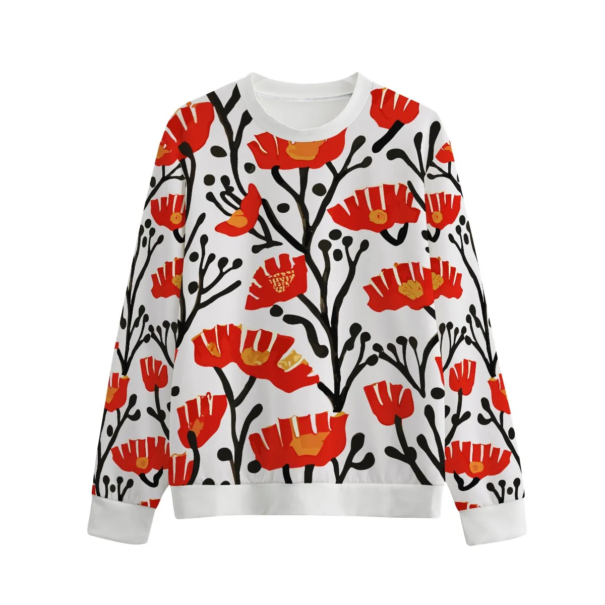 Vampire Art Art Nouveau Vintage Floral Unisex O-neck Sweatshirt | 100% 310GSM Cotton - Bright Red Retro Poppies