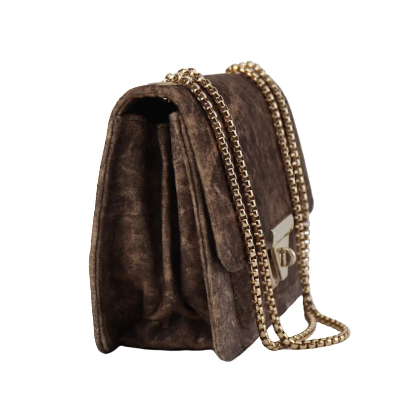 Velvet Shoulder Bag with Gold Chain