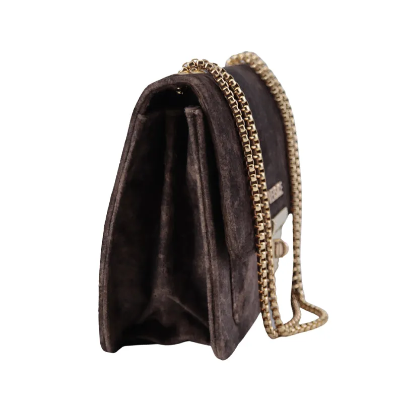 Velvet Shoulder Bag with Gold Chain