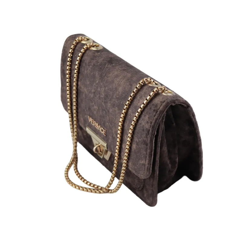 Velvet Shoulder Bag with Gold Chain