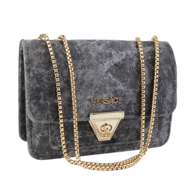 Velvet Shoulder Bag with Gold Chain