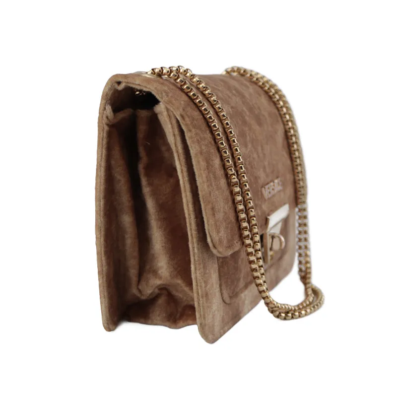 Velvet Shoulder Bag with Gold Chain