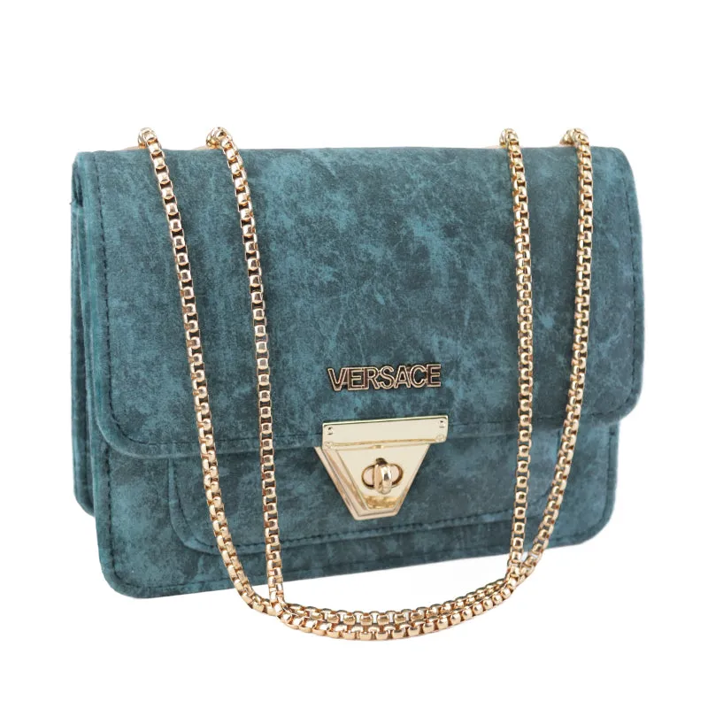 Velvet Shoulder Bag with Gold Chain