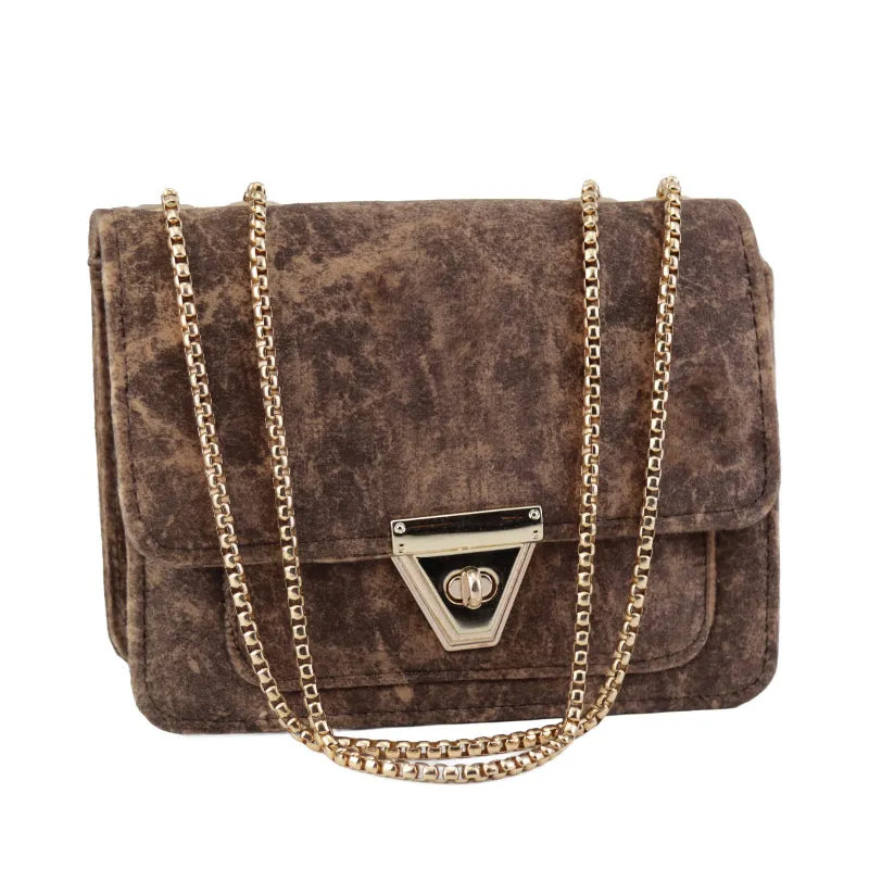 Velvet Shoulder Bag with Gold Chain