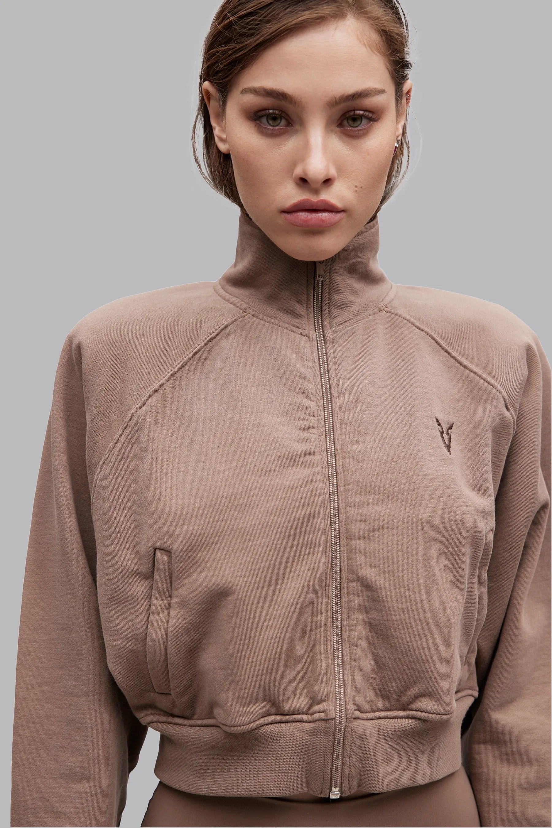 V_LYFE420 BOXY ZIP SWEATER - Tan