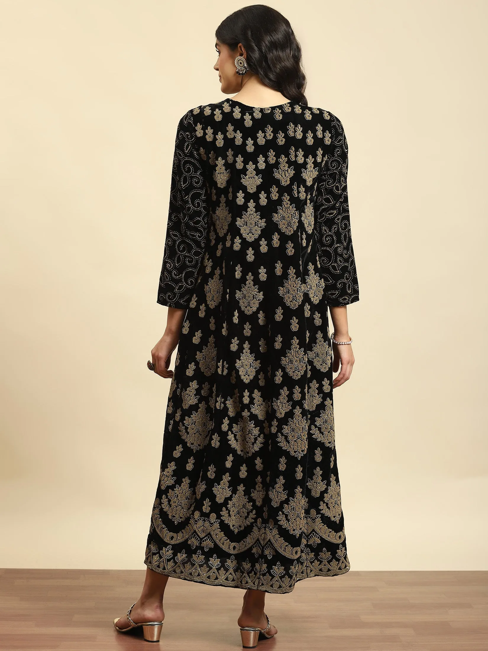 Women Black Ornamental Print Dress