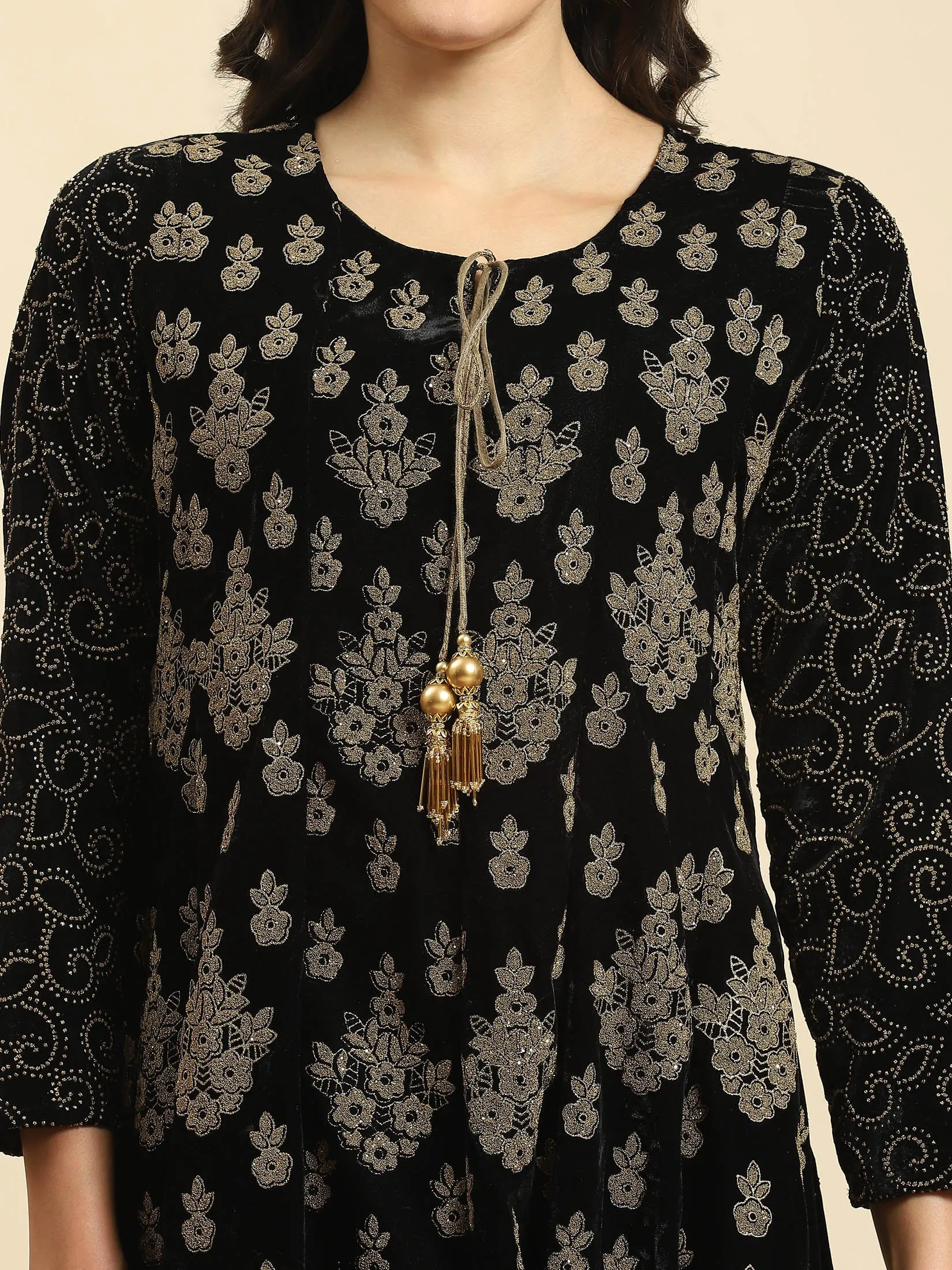 Women Black Ornamental Print Dress