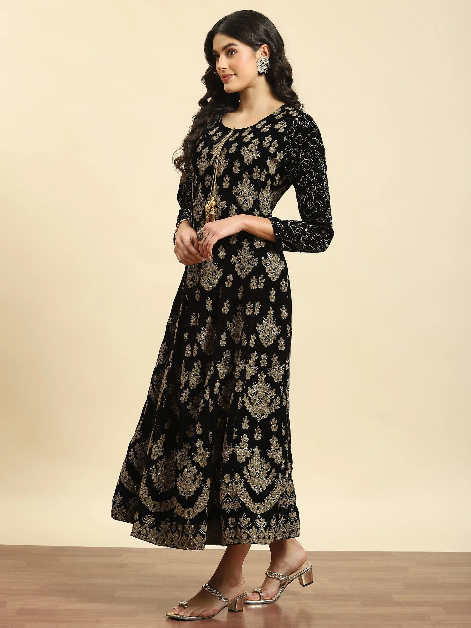 Women Black Ornamental Print Dress