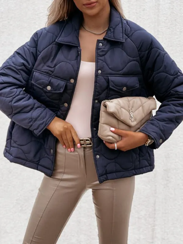 Women's Quilted Coat With Button Fastening And Front Pockets