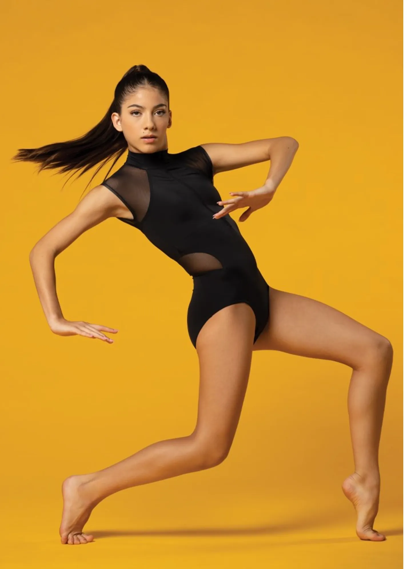 Zip-Front Mesh Insert Leotard